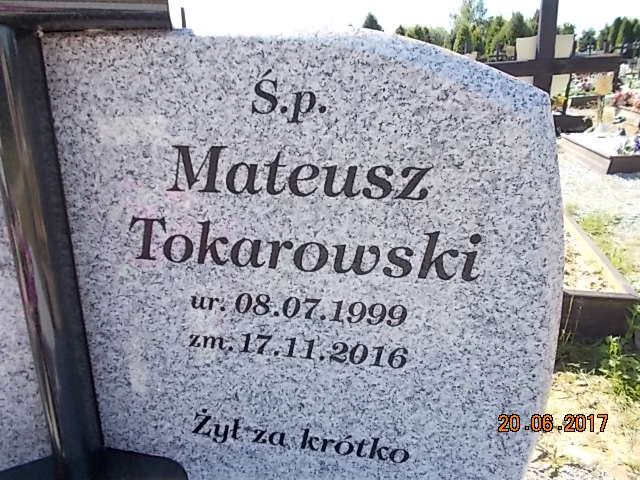 Mateusz TOKAROWSKI 1999 Bielsko-Biała - Grobonet - Wyszukiwarka osób pochowanych